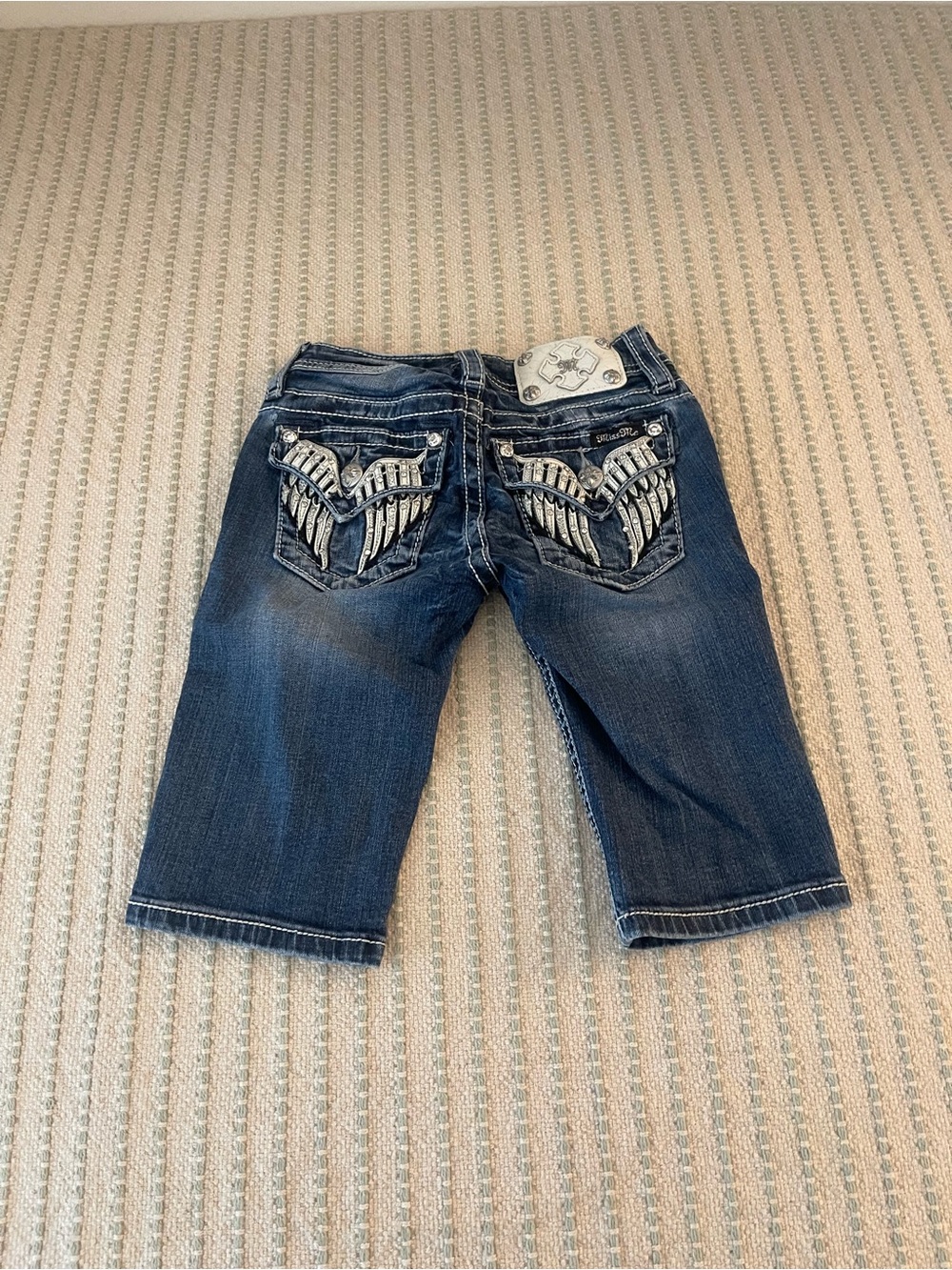 Miss Me Girls Blue Jean  Denim Embellished Pocket Bermuda Shorts - Size: 10
